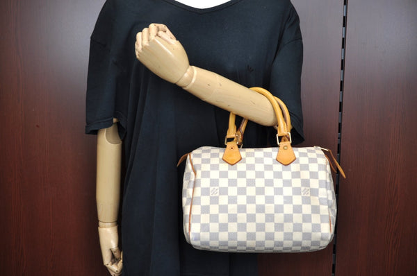 Authentic Louis Vuitton Damier Azur Speedy25 Hand Boston Bag N41534 LV 2682J