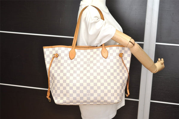 Authentic Louis Vuitton Damier Azur Neverfull MM Tote Bag N51107 LV 2683I