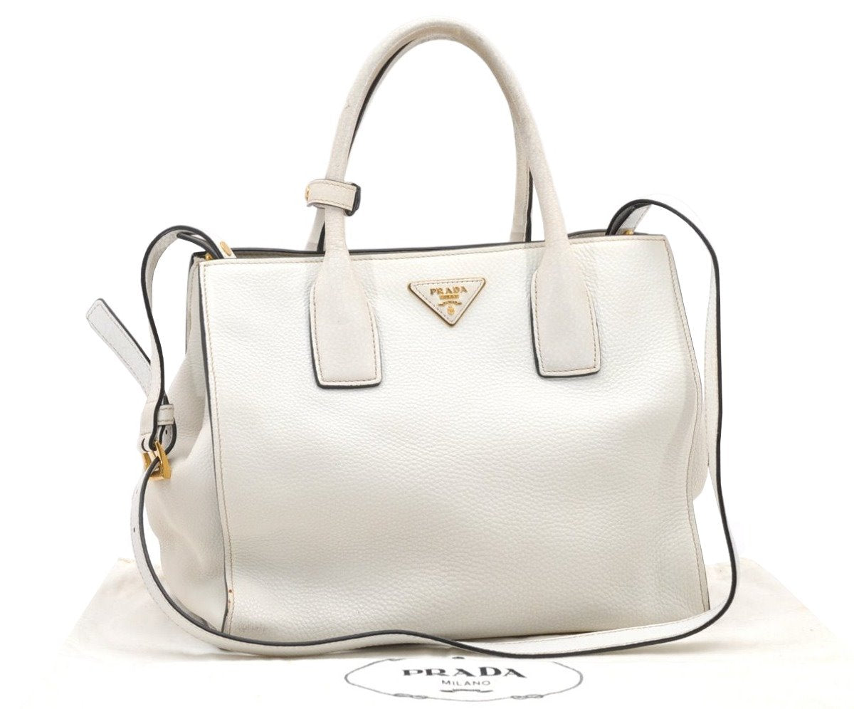 Authentic PRADA Vintage Leather 2Way Shoulder Hand Bag White 2685K