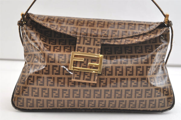 Authentic FENDI Zucchino Shoulder Hand Bag Purse PVC Leather Brown 2686K