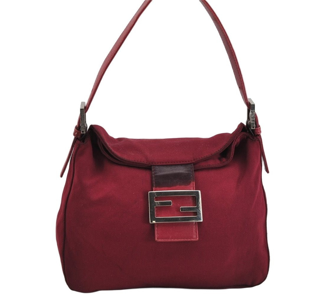 Authentic FENDI Vintage Shoulder Bag Purse Jersey Leather Bordeaux Junk 2687K