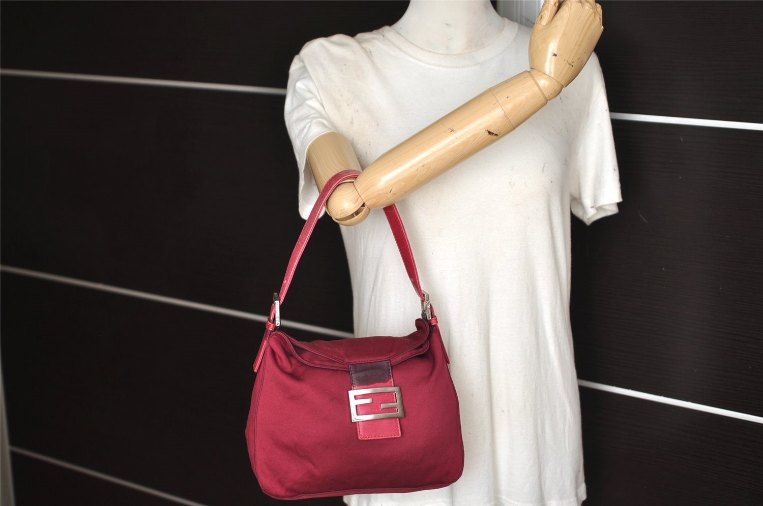 Authentic FENDI Vintage Shoulder Bag Purse Jersey Leather Bordeaux Junk 2687K