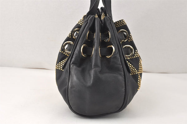Authentic JIMMY CHOO Studs Leather Shoulder Tote Bag Black 2688K
