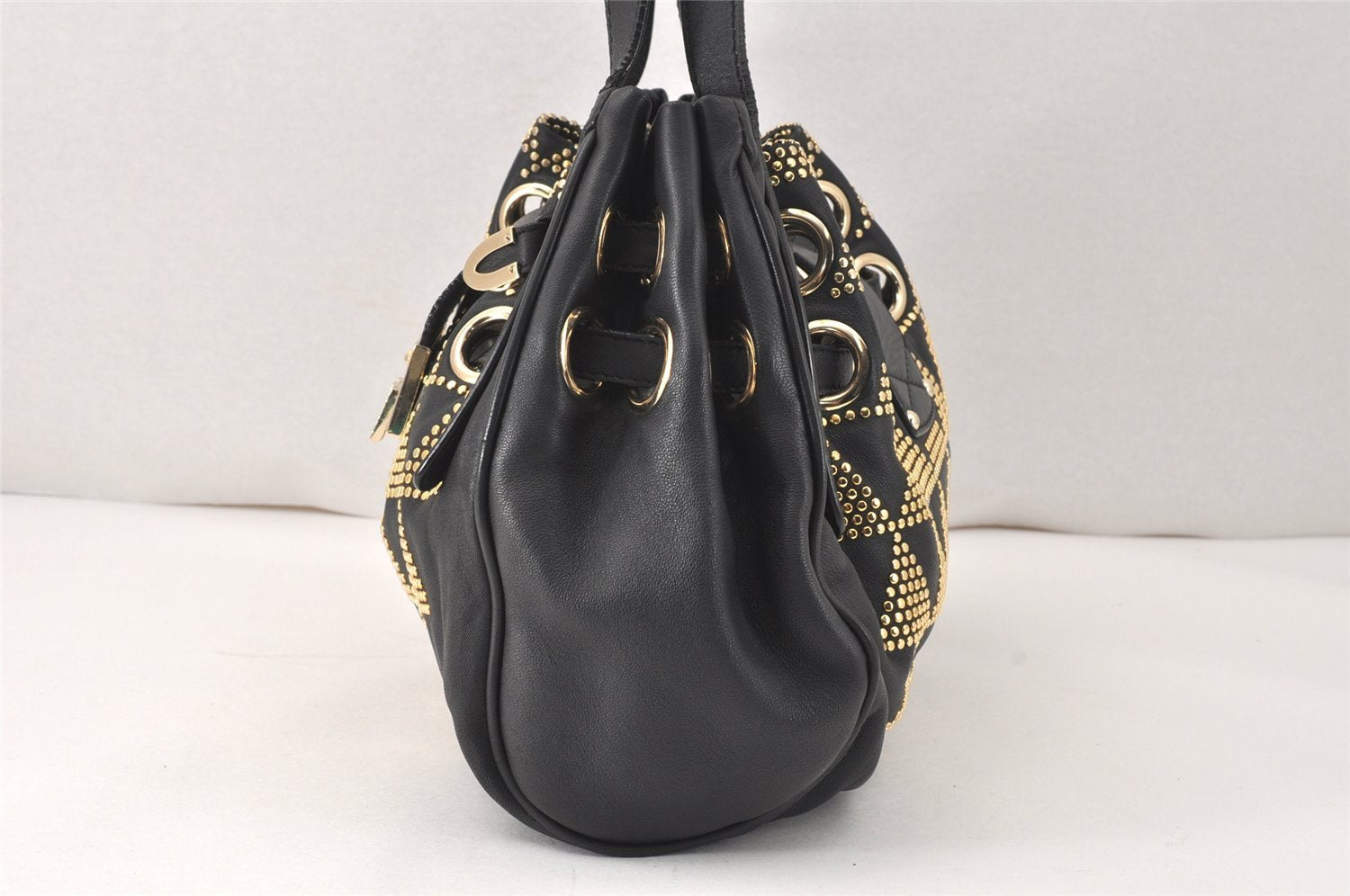 Authentic JIMMY CHOO Studs Leather Shoulder Tote Bag Black 2688K