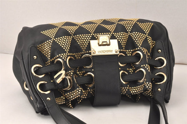 Authentic JIMMY CHOO Studs Leather Shoulder Tote Bag Black 2688K