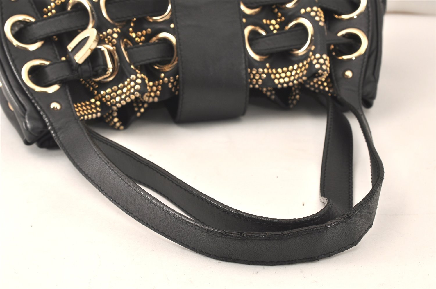 Authentic JIMMY CHOO Studs Leather Shoulder Tote Bag Black 2688K