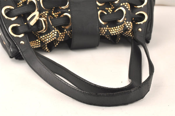 Authentic JIMMY CHOO Studs Leather Shoulder Tote Bag Black 2688K