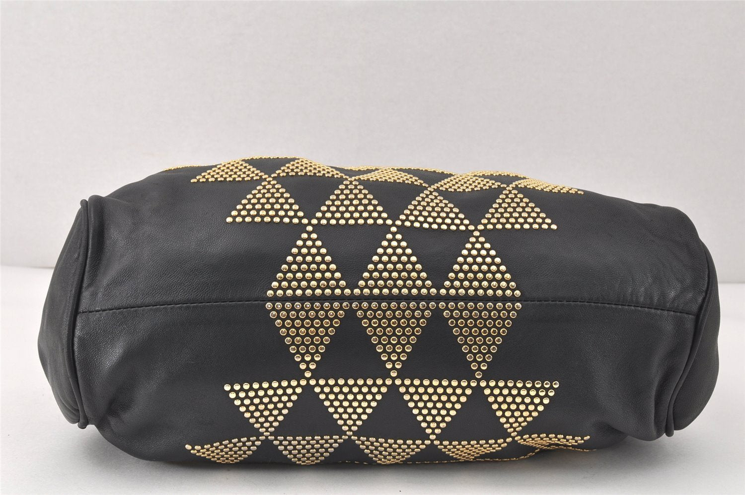 Authentic JIMMY CHOO Studs Leather Shoulder Tote Bag Black 2688K