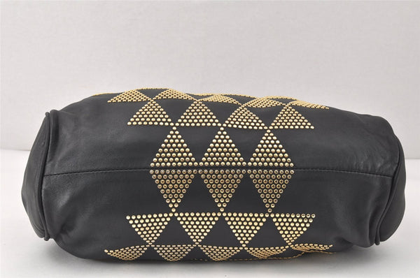 Authentic JIMMY CHOO Studs Leather Shoulder Tote Bag Black 2688K