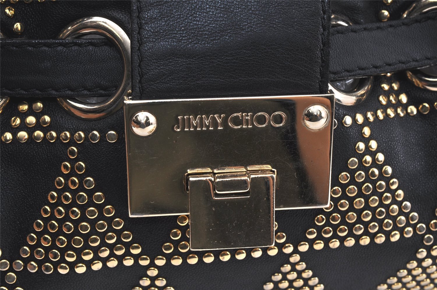 Authentic JIMMY CHOO Studs Leather Shoulder Tote Bag Black 2688K