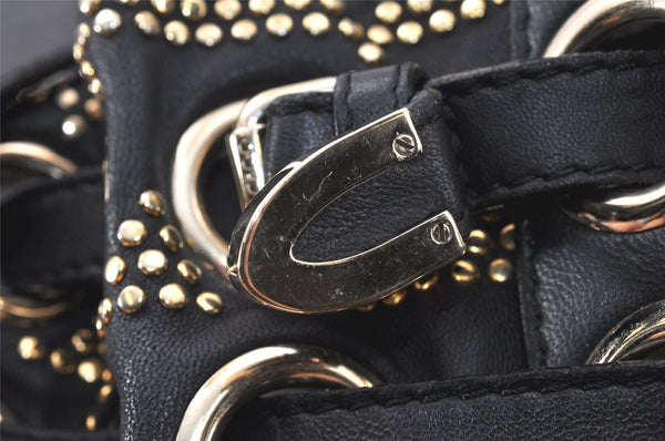 Authentic JIMMY CHOO Studs Leather Shoulder Tote Bag Black 2688K