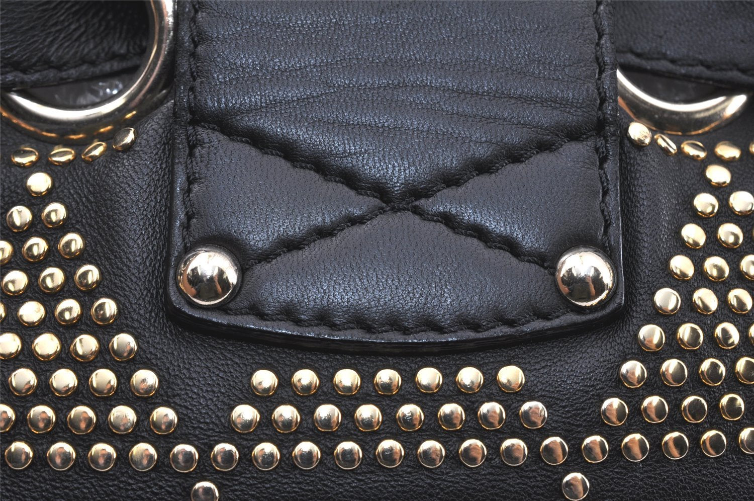 Authentic JIMMY CHOO Studs Leather Shoulder Tote Bag Black 2688K