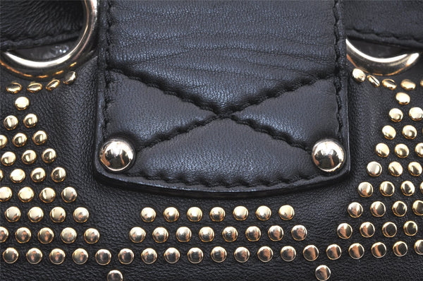 Authentic JIMMY CHOO Studs Leather Shoulder Tote Bag Black 2688K