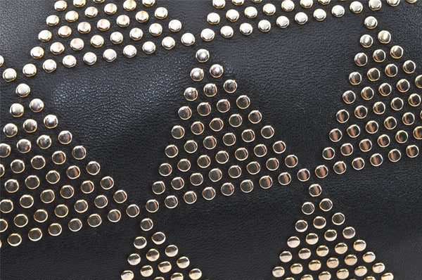 Authentic JIMMY CHOO Studs Leather Shoulder Tote Bag Black 2688K