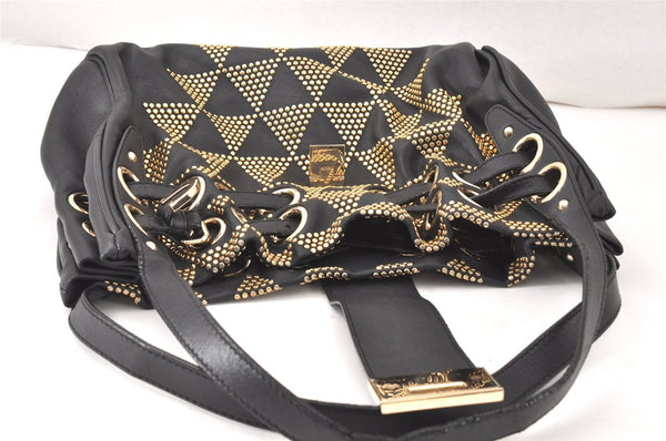 Authentic JIMMY CHOO Studs Leather Shoulder Tote Bag Black 2688K