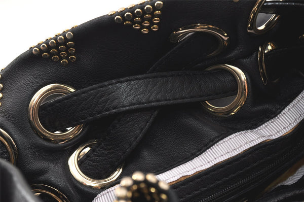 Authentic JIMMY CHOO Studs Leather Shoulder Tote Bag Black 2688K