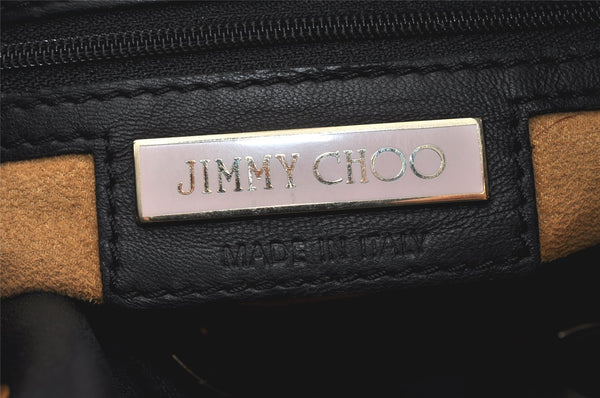 Authentic JIMMY CHOO Studs Leather Shoulder Tote Bag Black 2688K