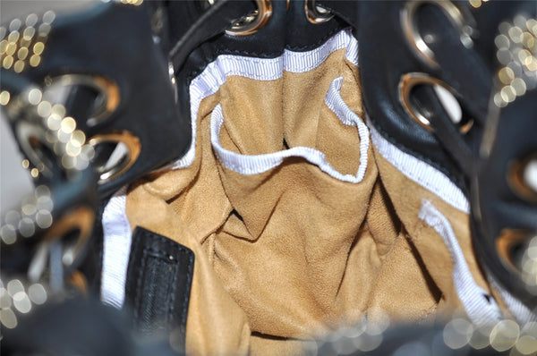 Authentic JIMMY CHOO Studs Leather Shoulder Tote Bag Black 2688K