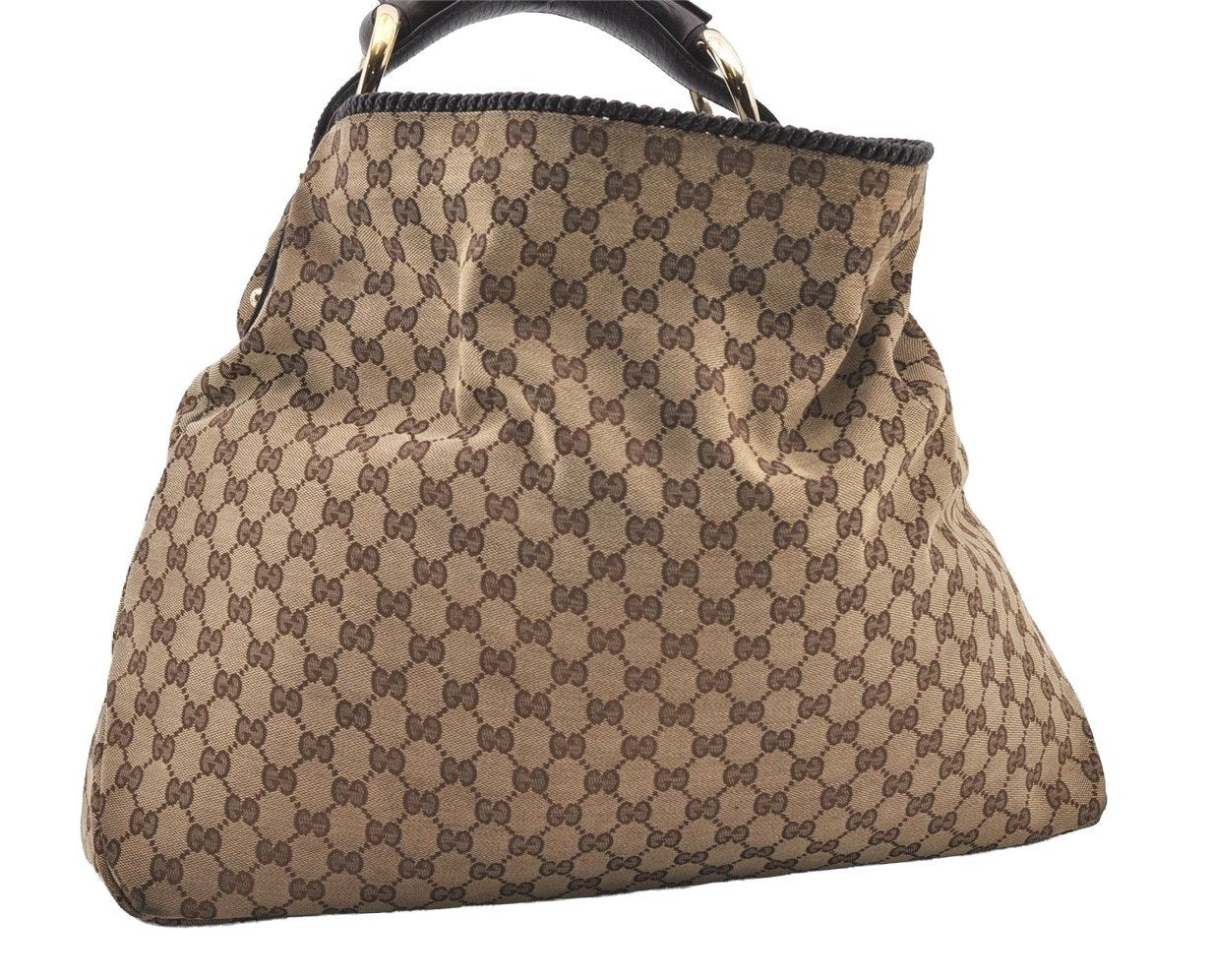 Authentic GUCCI Horsebit Shoulder Hand Bag GG Canvas Leather 114900 Brown 2689J