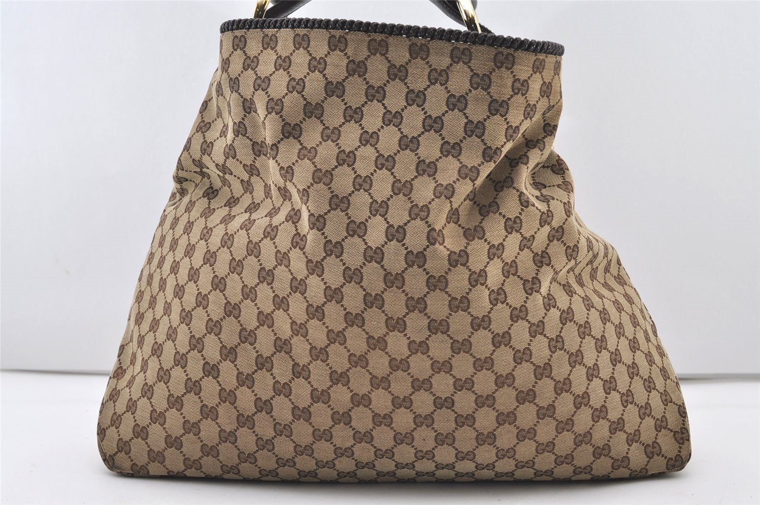 Authentic GUCCI Horsebit Shoulder Hand Bag GG Canvas Leather 114900 Brown 2689J