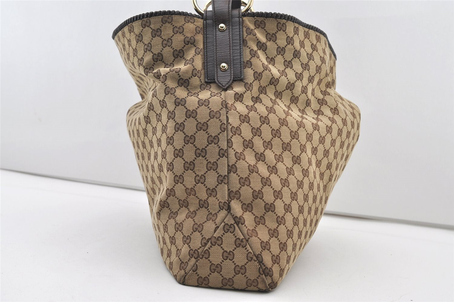 Authentic GUCCI Horsebit Shoulder Hand Bag GG Canvas Leather 114900 Brown 2689J