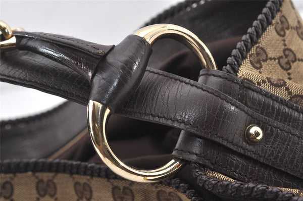 Authentic GUCCI Horsebit Shoulder Hand Bag GG Canvas Leather 114900 Brown 2689J