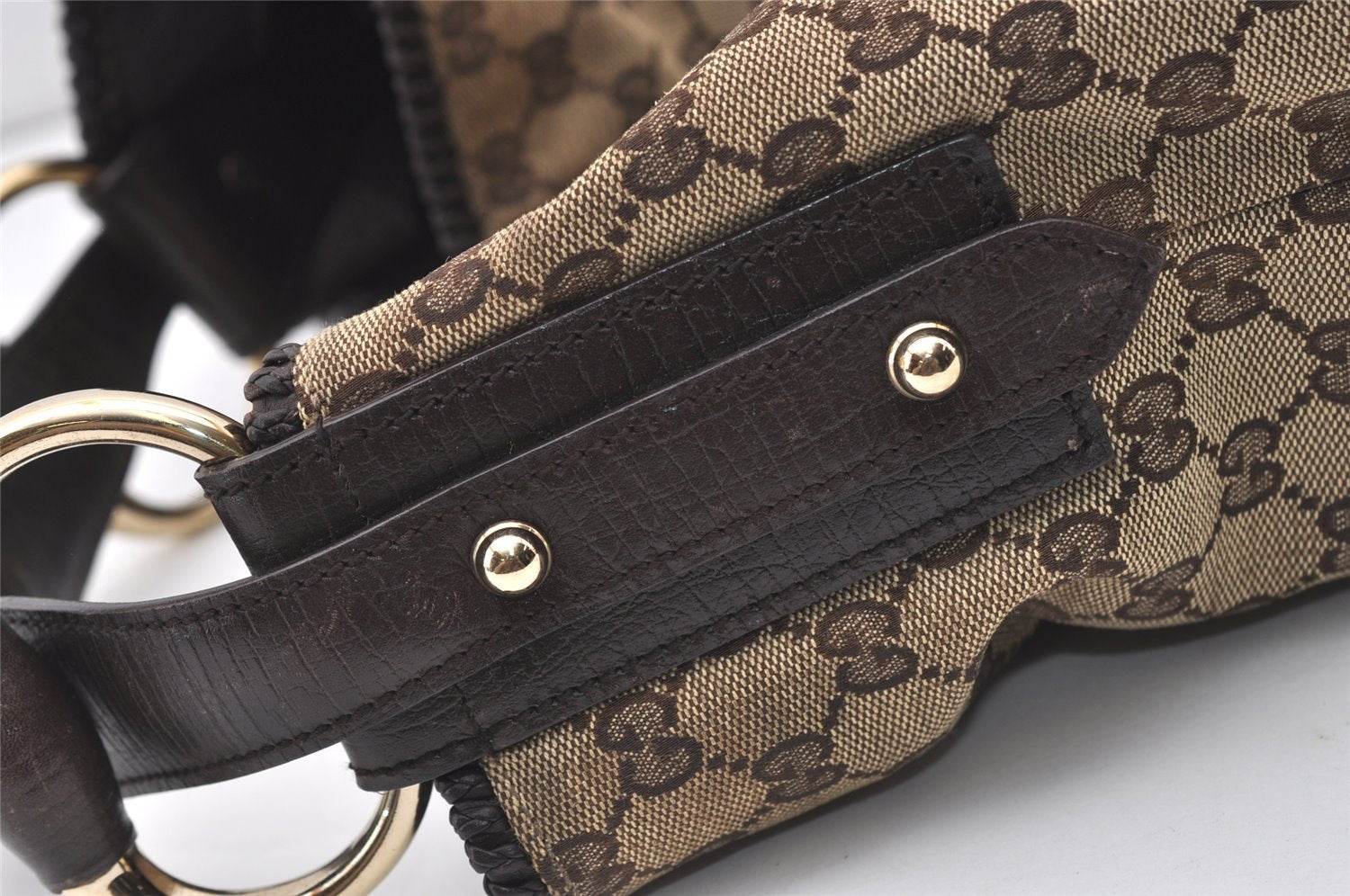 Authentic GUCCI Horsebit Shoulder Hand Bag GG Canvas Leather 114900 Brown 2689J