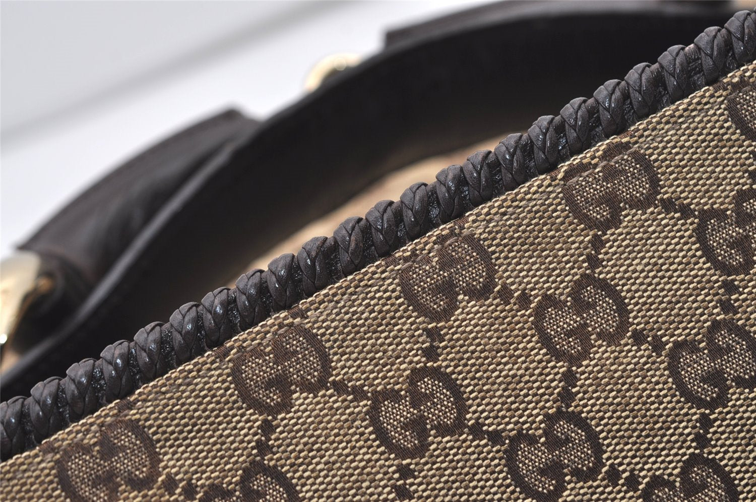 Authentic GUCCI Horsebit Shoulder Hand Bag GG Canvas Leather 114900 Brown 2689J