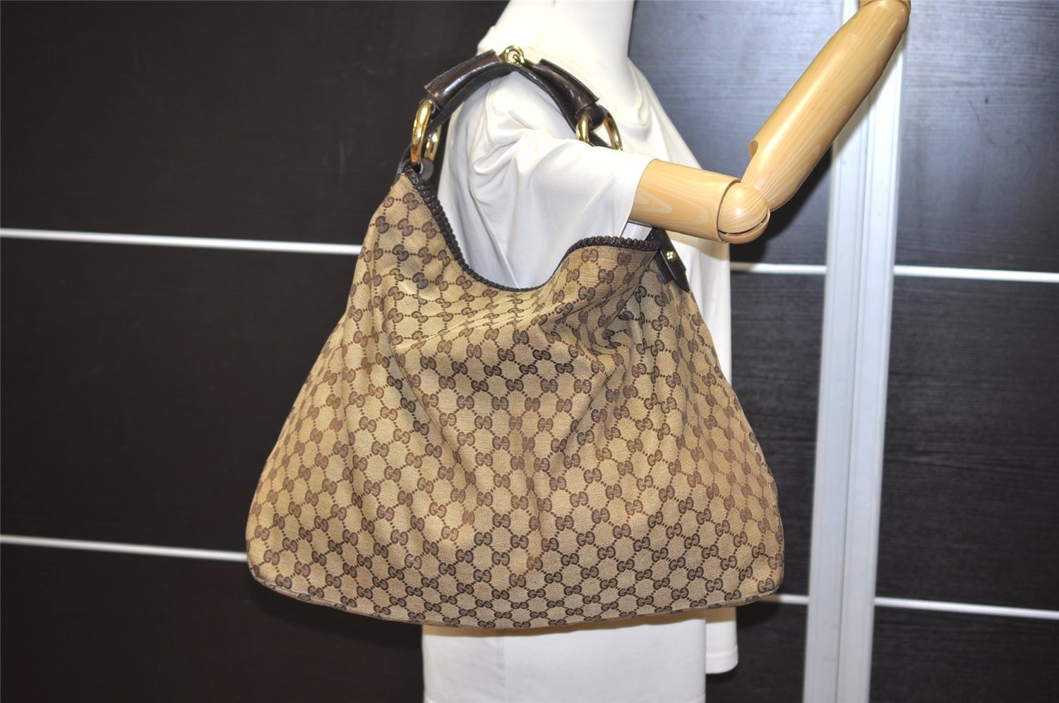 Authentic GUCCI Horsebit Shoulder Hand Bag GG Canvas Leather 114900 Brown 2689J