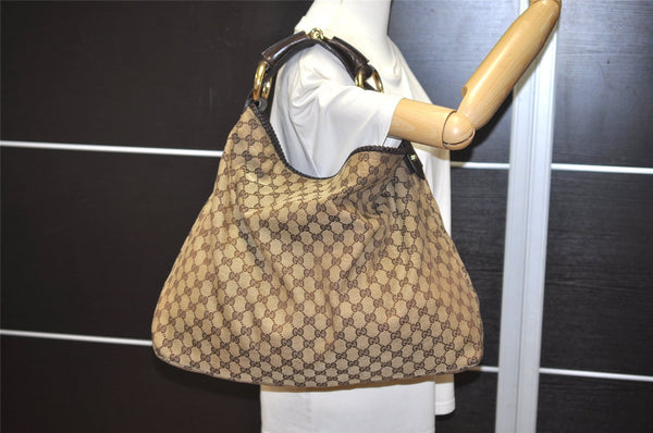 Authentic GUCCI Horsebit Shoulder Hand Bag GG Canvas Leather 114900 Brown 2689J