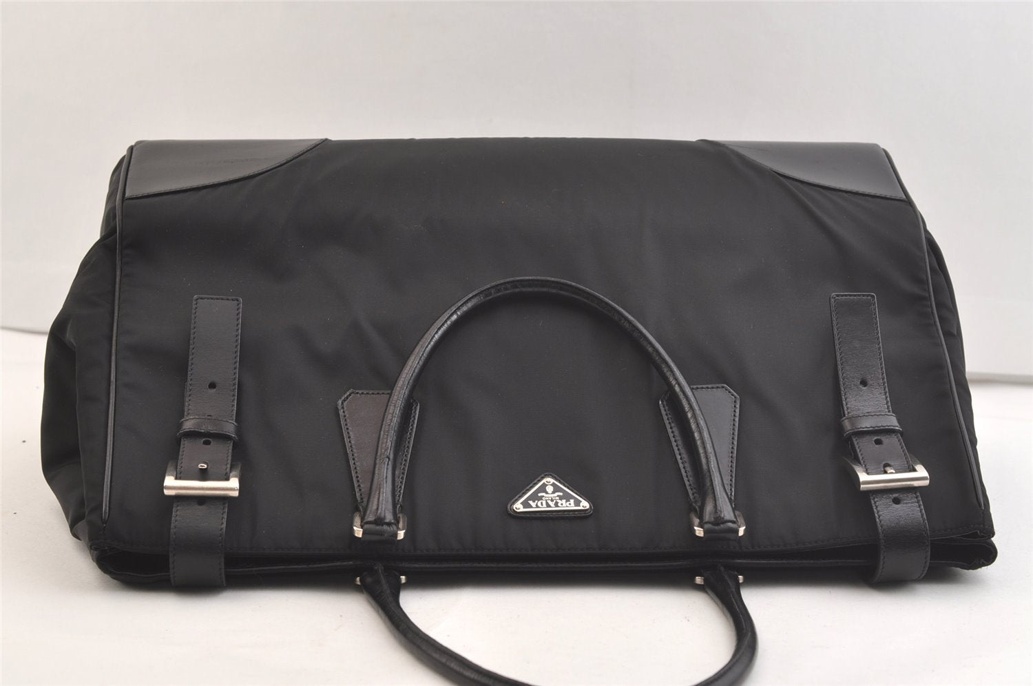 Authentic PRADA Vintage Nylon Tessuto Leather Tote Hand Bag Black 2689K