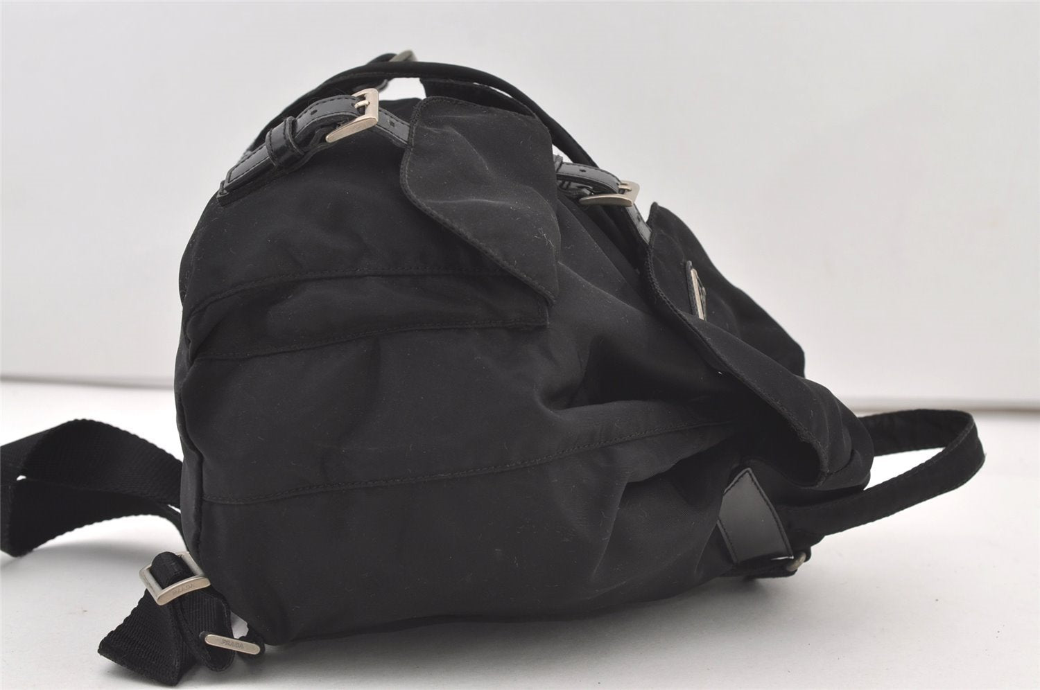 Authentic PRADA Vintage Nylon Tessuto Leather Backpack Black 2690J