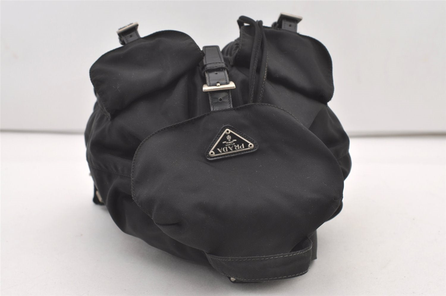 Authentic PRADA Vintage Nylon Tessuto Leather Backpack Black 2690J