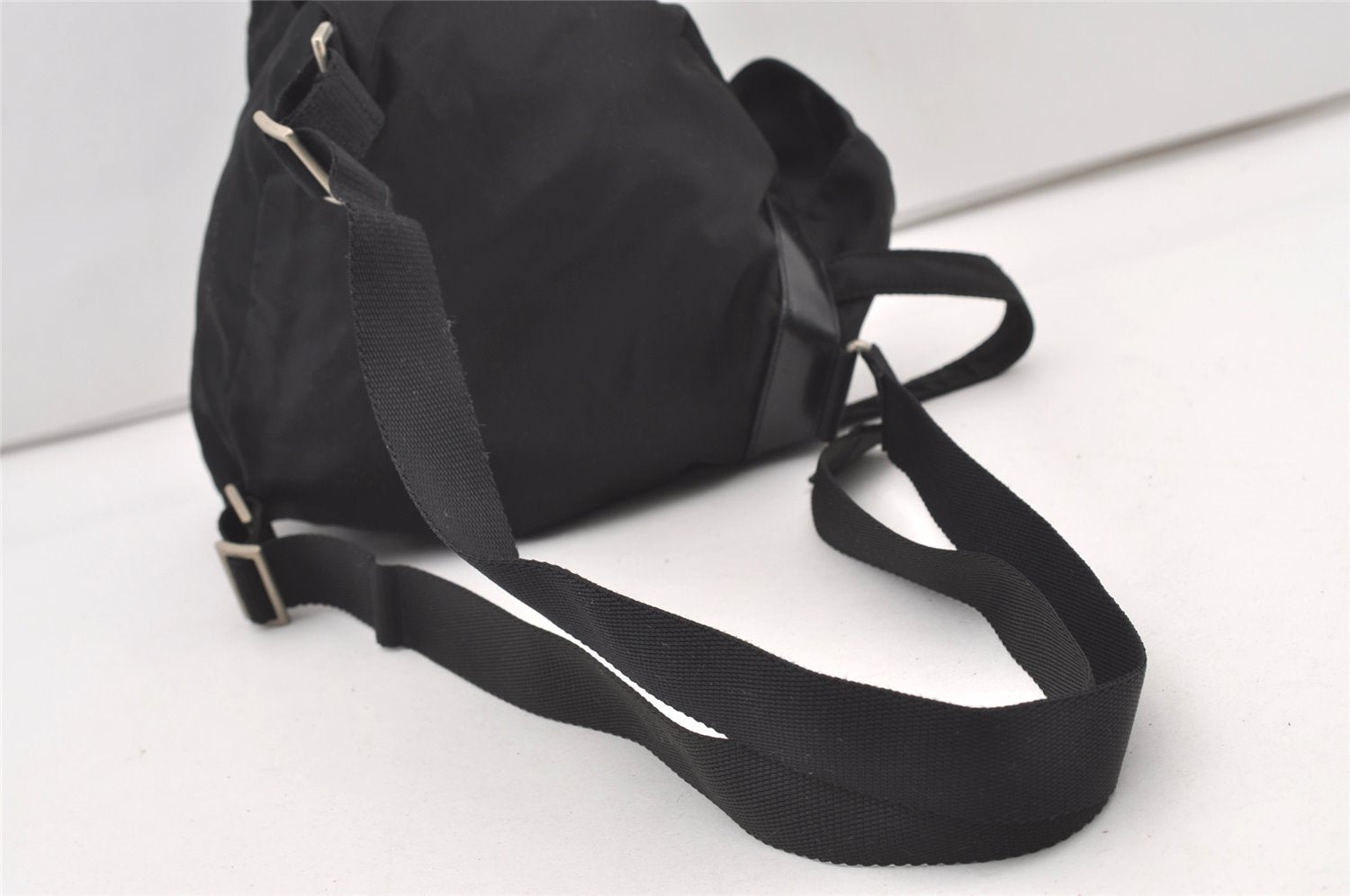 Authentic PRADA Vintage Nylon Tessuto Leather Backpack Black 2690J