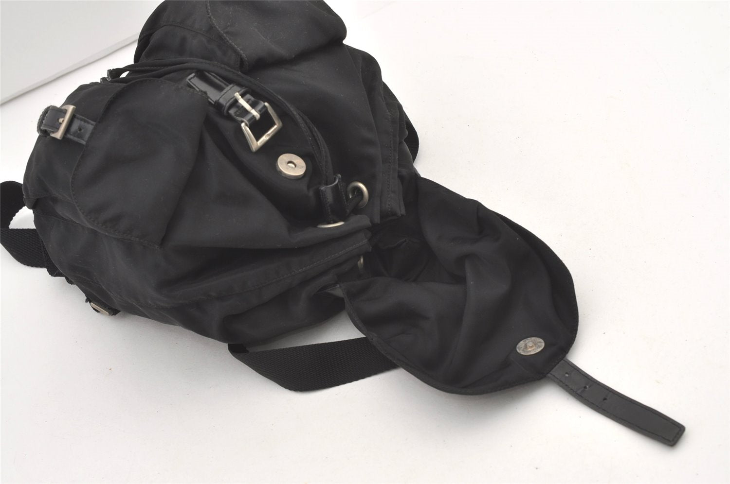 Authentic PRADA Vintage Nylon Tessuto Leather Backpack Black 2690J