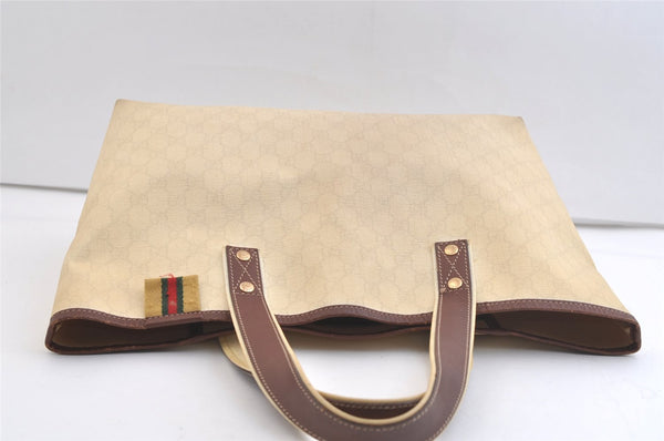 Authentic GUCCI Web Sherry Line Tote Bag GG PVC Leather 211134 Cream White 2692K