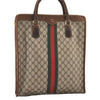Authentic GUCCI Web Sherry Line Shoulder Tote Bag GG PVC Leather Brown 2693J