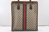 Authentic GUCCI Web Sherry Line Shoulder Tote Bag GG PVC Leather Brown 2693J