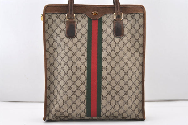 Authentic GUCCI Web Sherry Line Shoulder Tote Bag GG PVC Leather Brown 2693J