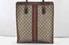Authentic GUCCI Web Sherry Line Shoulder Tote Bag GG PVC Leather Brown 2693J