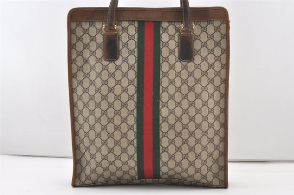 Authentic GUCCI Web Sherry Line Shoulder Tote Bag GG PVC Leather Brown 2693J