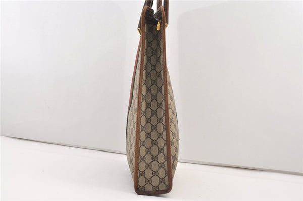 Authentic GUCCI Web Sherry Line Shoulder Tote Bag GG PVC Leather Brown 2693J
