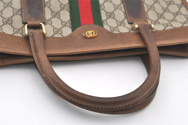 Authentic GUCCI Web Sherry Line Shoulder Tote Bag GG PVC Leather Brown 2693J