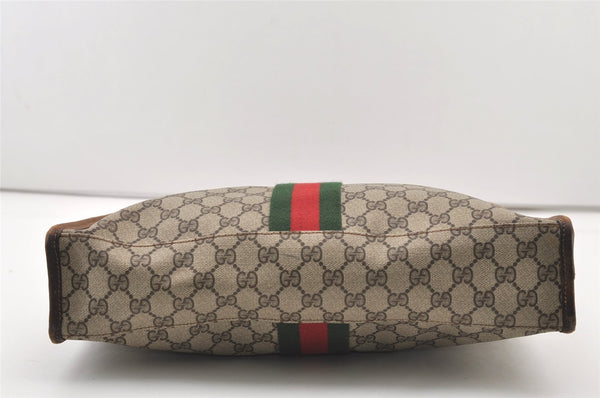 Authentic GUCCI Web Sherry Line Shoulder Tote Bag GG PVC Leather Brown 2693J