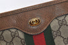 Authentic GUCCI Web Sherry Line Shoulder Tote Bag GG PVC Leather Brown 2693J