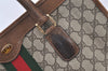 Authentic GUCCI Web Sherry Line Shoulder Tote Bag GG PVC Leather Brown 2693J