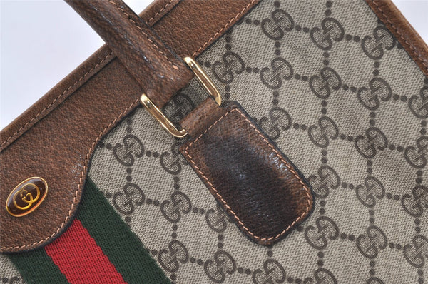 Authentic GUCCI Web Sherry Line Shoulder Tote Bag GG PVC Leather Brown 2693J