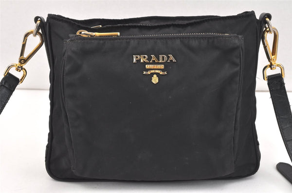 Authentic PRADA Nylon Tessuto Leather Shoulder Cross Body Bag Purse Black 2696K