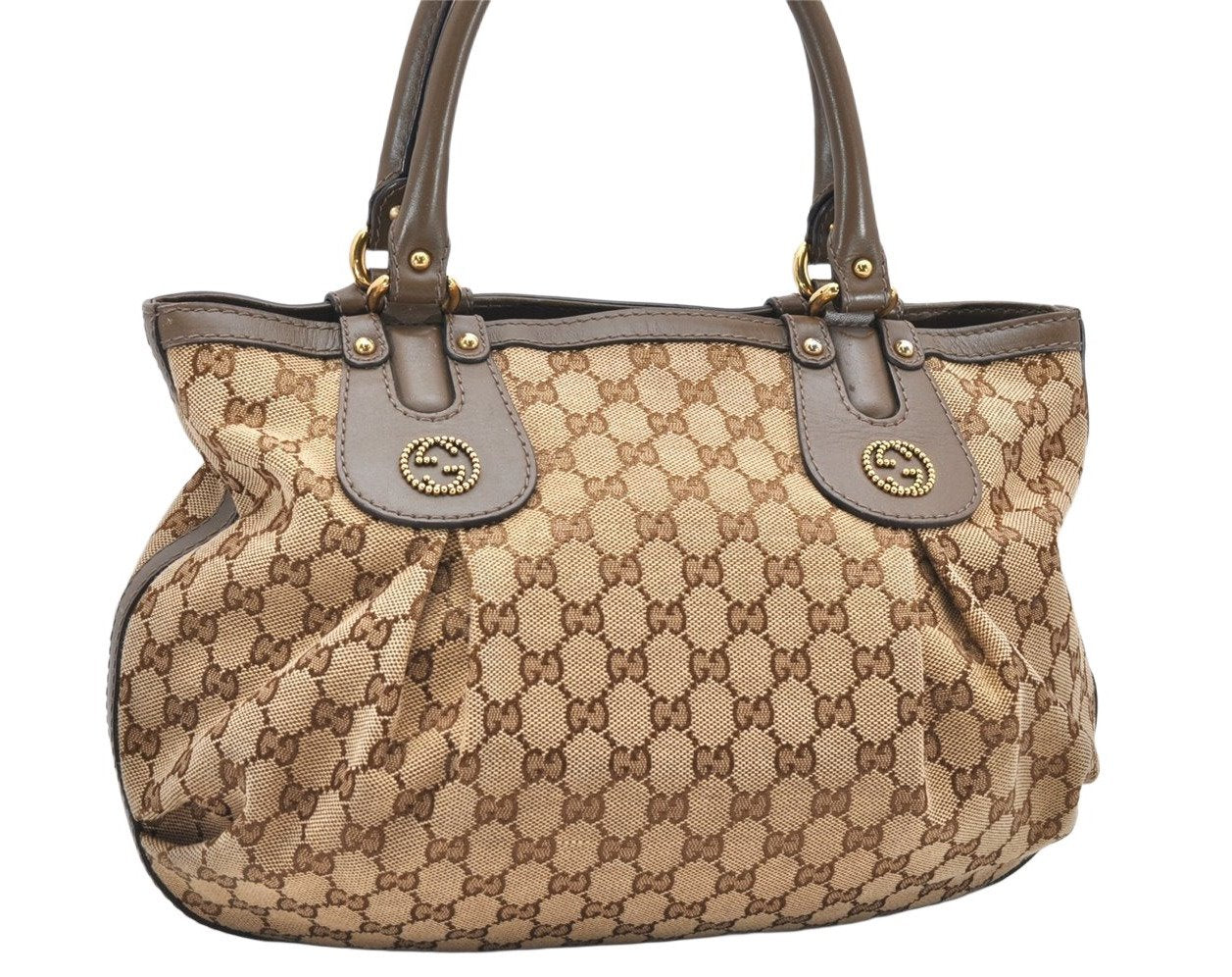 Authentic GUCCI Scarlett Tote Hand Bag GG Canvas Leather 269953 Brown 2697K