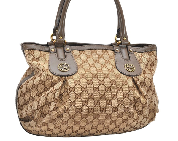 Authentic GUCCI Scarlett Tote Hand Bag GG Canvas Leather 269953 Brown 2697K